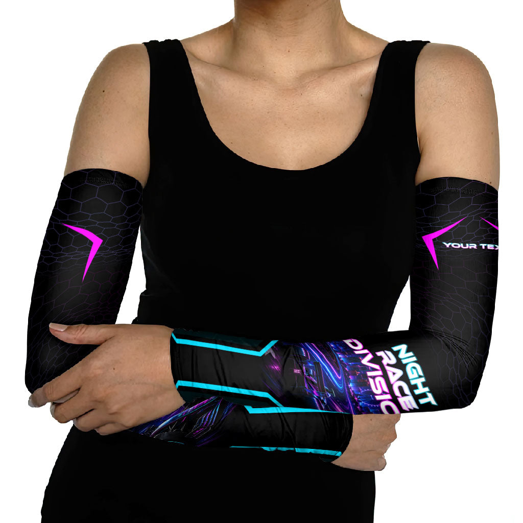 Personalized Night Race Division Arm Sleeves Cyberpunk Racing Synthwave Motorsport Neon Graphic