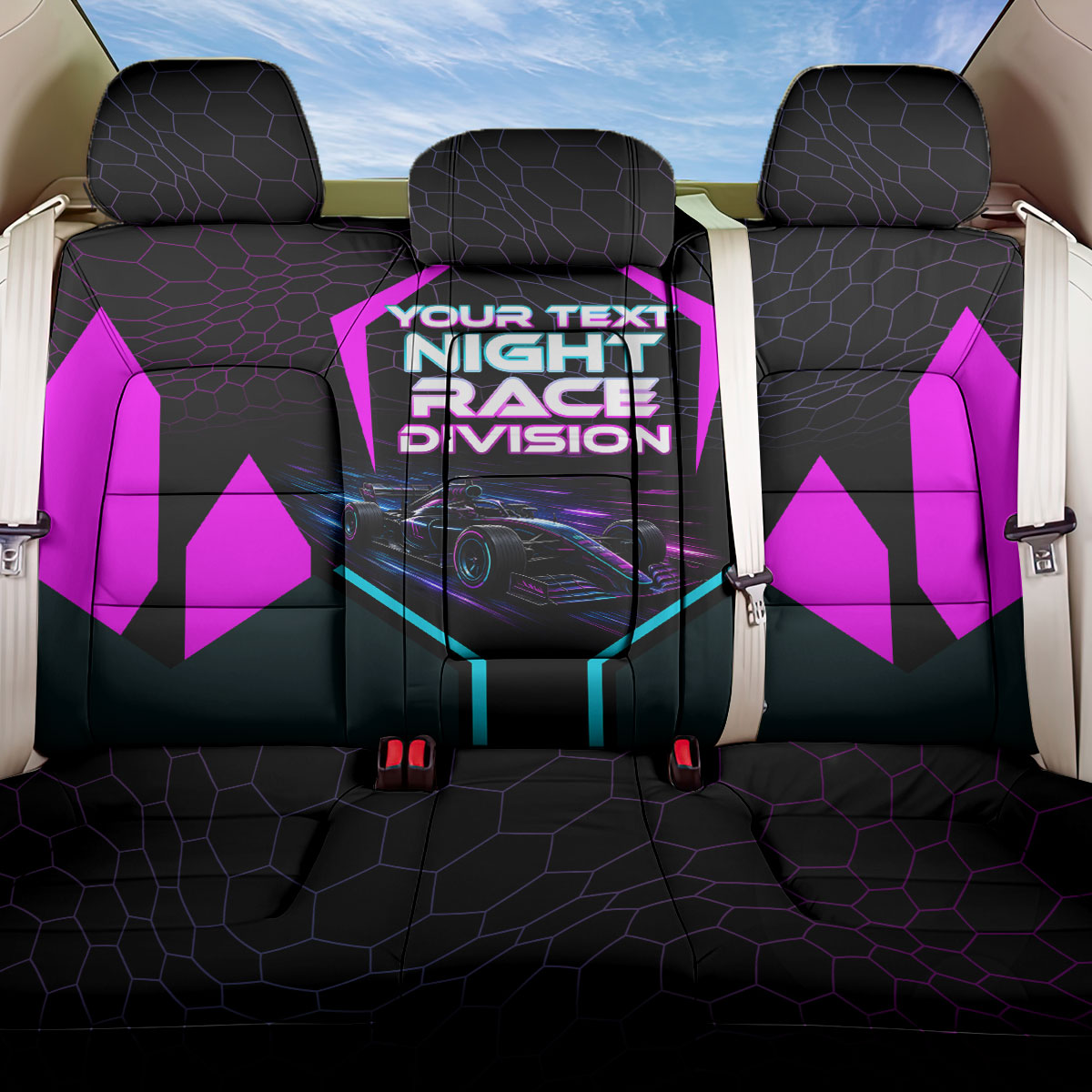 Personalized Night Race Division Back Car Seat Cover Cyberpunk Racing Synthwave Motorsport Neon Graphic