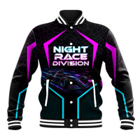 Personalized Night Race Division Baseball Jacket Cyberpunk Racing Synthwave Motorsport Neon Graphic