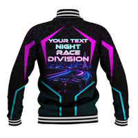 Personalized Night Race Division Baseball Jacket Cyberpunk Racing Synthwave Motorsport Neon Graphic