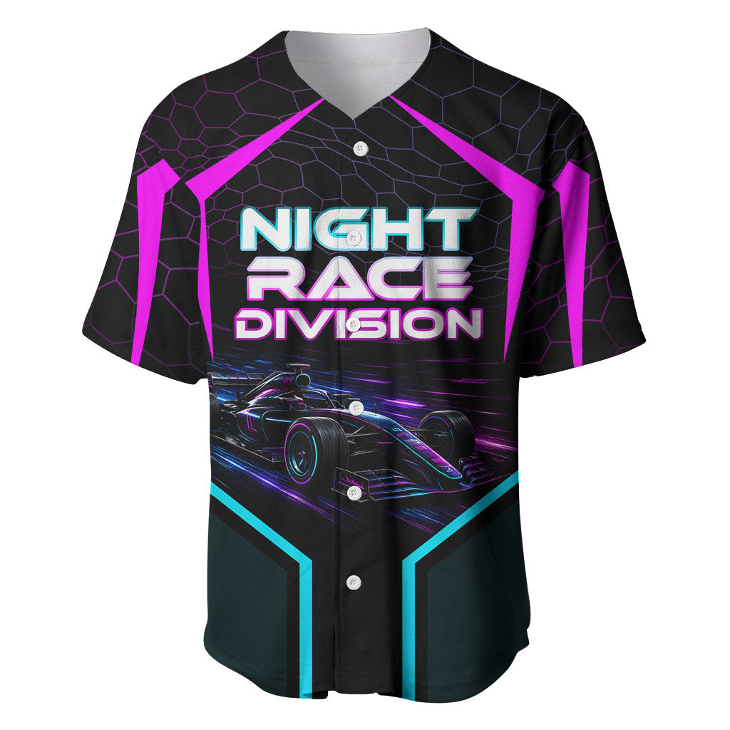 Personalized Night Race Division Baseball Jersey Cyberpunk Racing Synthwave Motorsport Neon Graphic