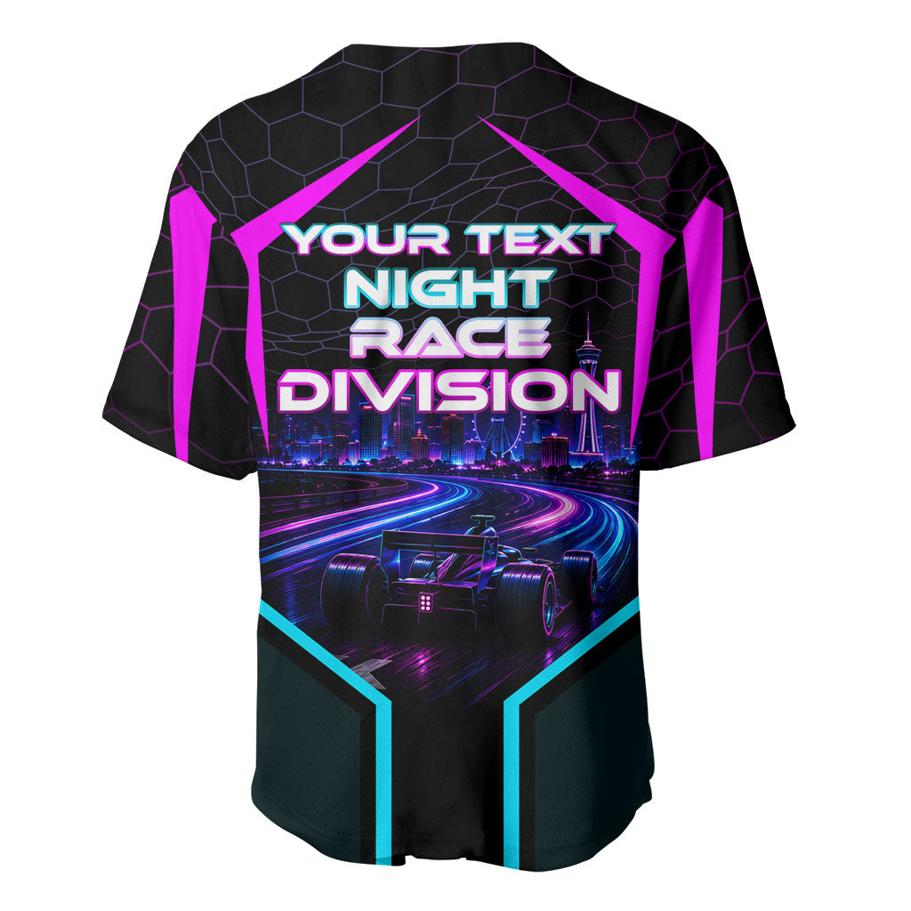 Personalized Night Race Division Baseball Jersey Cyberpunk Racing Synthwave Motorsport Neon Graphic