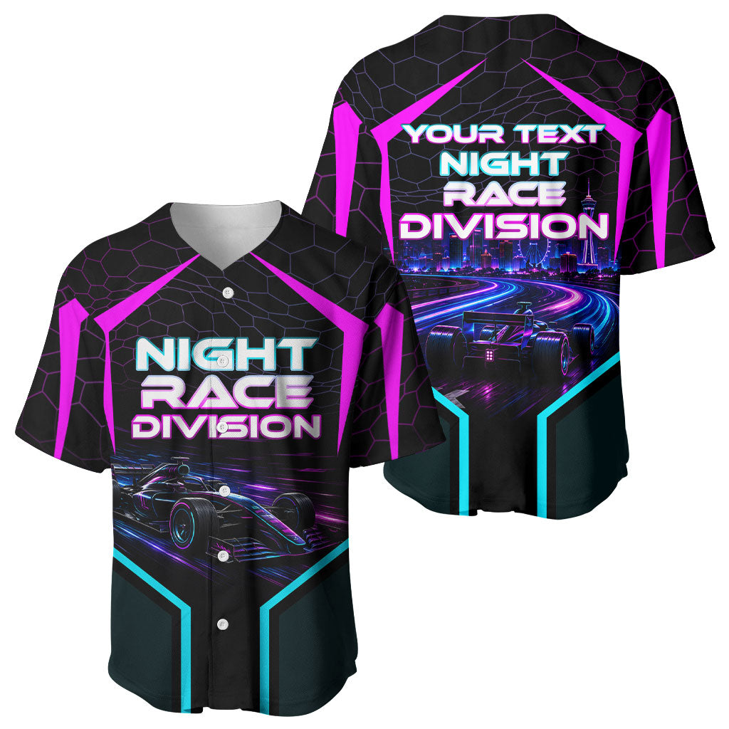 Personalized Night Race Division Baseball Jersey Cyberpunk Racing Synthwave Motorsport Neon Graphic