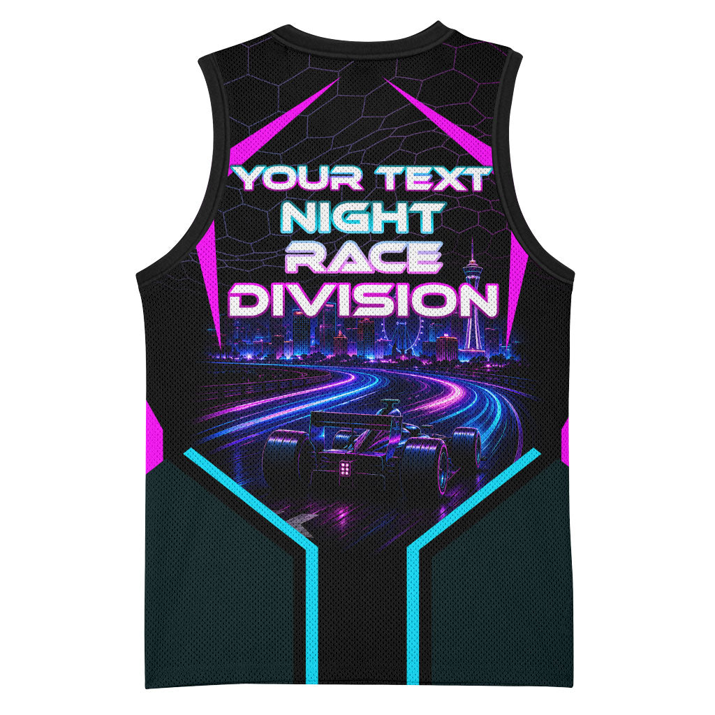 Personalized Night Race Division Basketball Jersey Cyberpunk Racing Synthwave Motorsport Neon Graphic