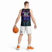 Personalized Night Race Division Basketball Jersey Cyberpunk Racing Synthwave Motorsport Neon Graphic