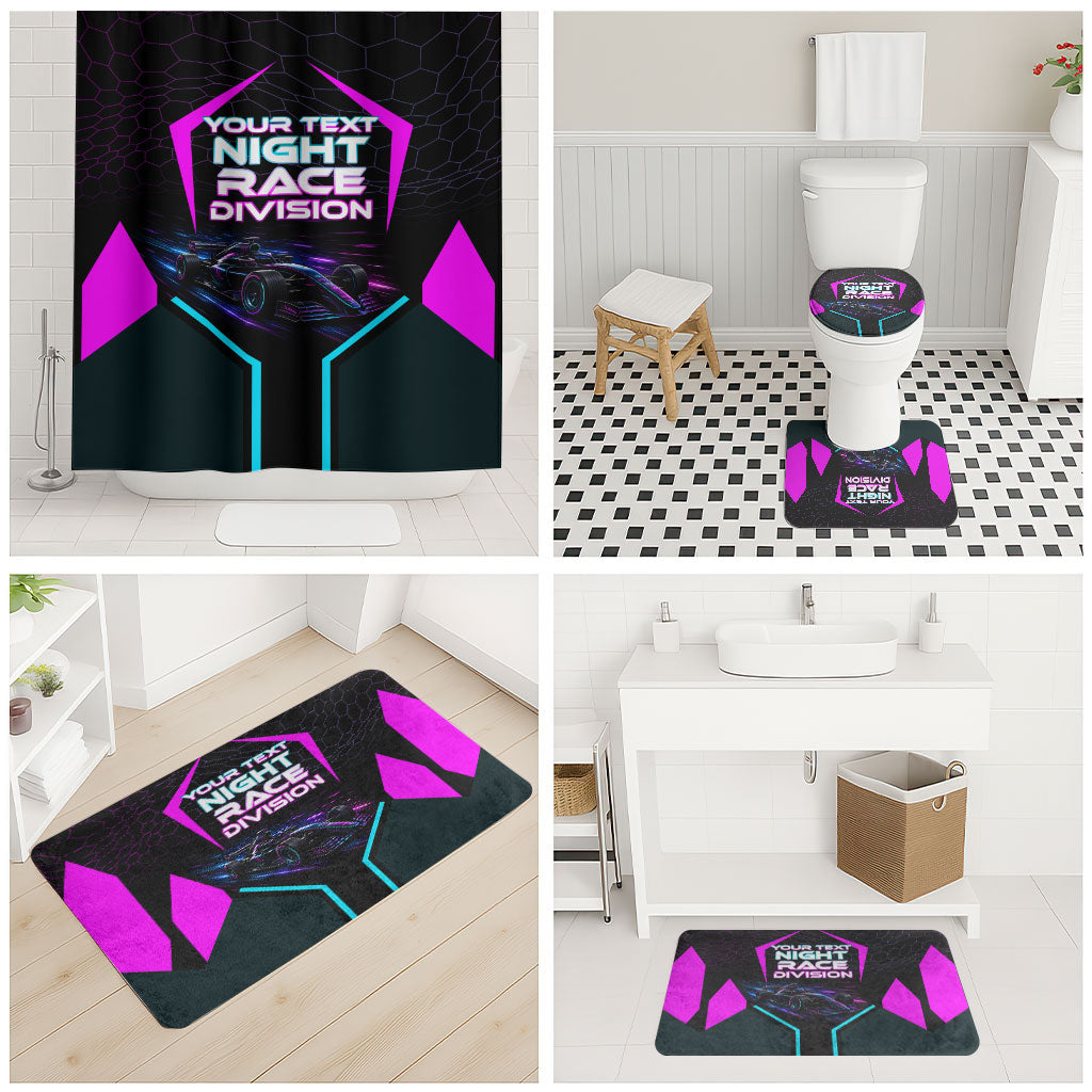 Personalized Night Race Division Bathroom Set Cyberpunk Racing Synthwave Motorsport Neon Graphic