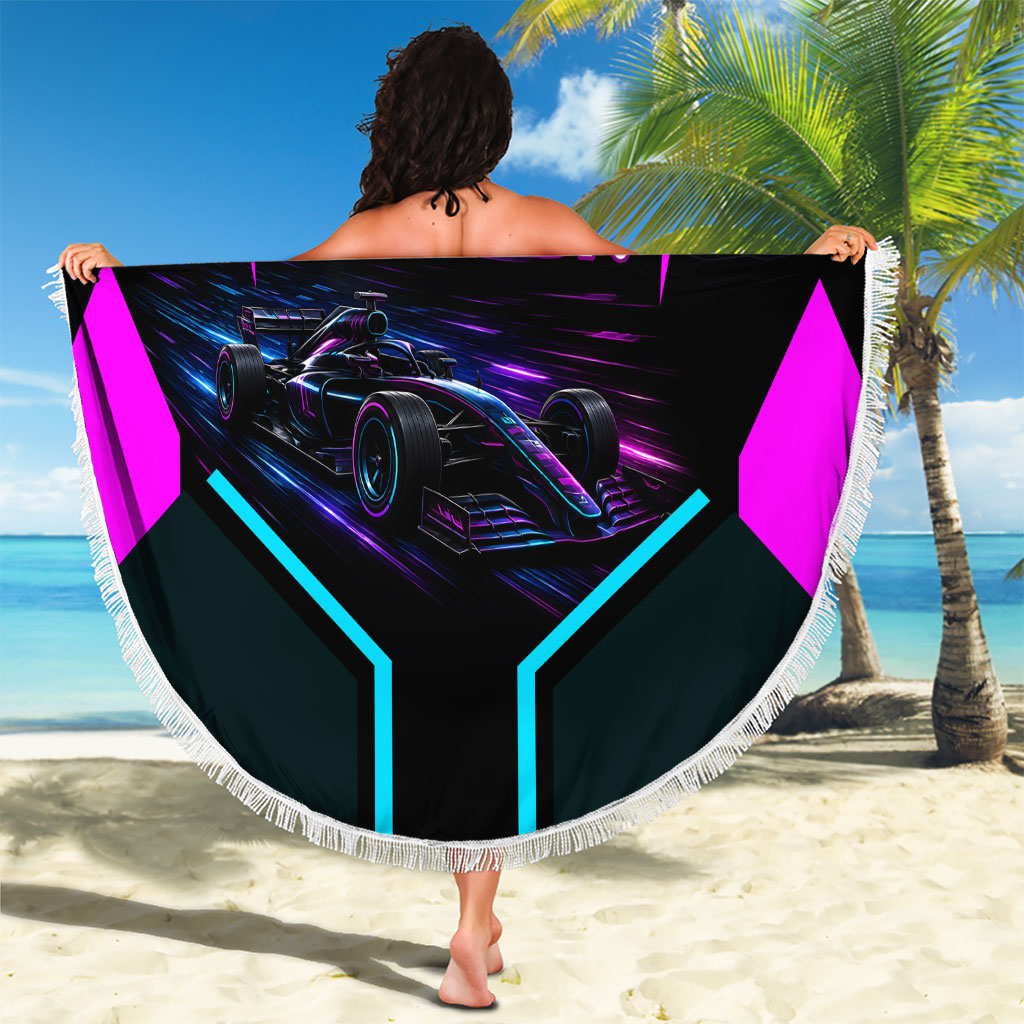 Personalized Night Race Division Beach Blanket Cyberpunk Racing Synthwave Motorsport Neon Graphic