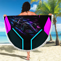 Personalized Night Race Division Beach Blanket Cyberpunk Racing Synthwave Motorsport Neon Graphic