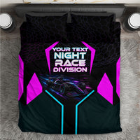 Personalized Night Race Division Bedding Set Cyberpunk Racing Synthwave Motorsport Neon Graphic