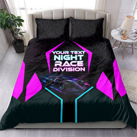 Personalized Night Race Division Bedding Set Cyberpunk Racing Synthwave Motorsport Neon Graphic