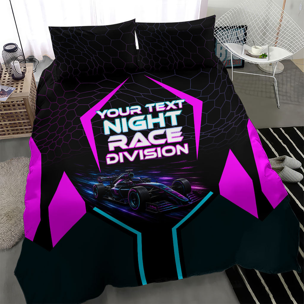 Personalized Night Race Division Bedding Set Cyberpunk Racing Synthwave Motorsport Neon Graphic
