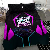 Personalized Night Race Division Bedding Set Cyberpunk Racing Synthwave Motorsport Neon Graphic