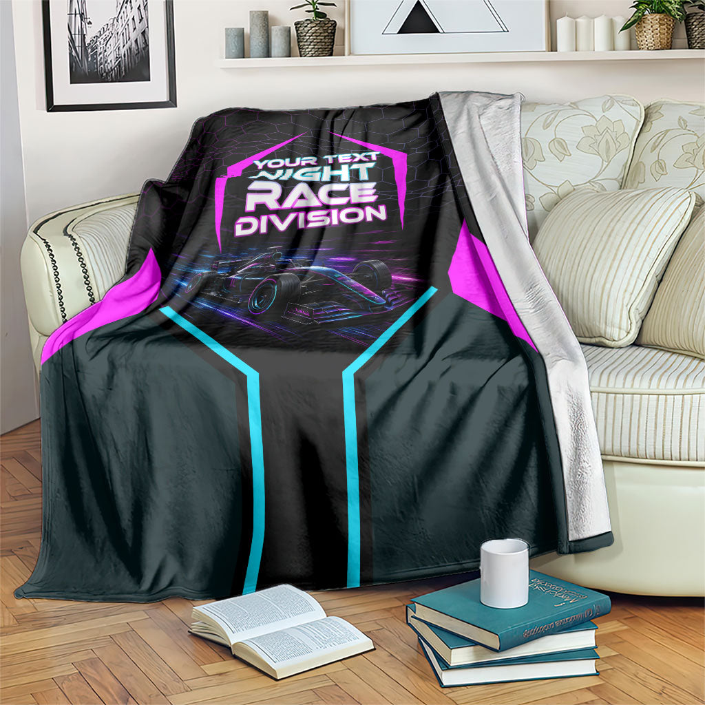Personalized Night Race Division Blanket Cyberpunk Racing Synthwave Motorsport Neon Graphic