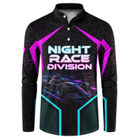 Personalized Night Race Division Button Sweatshirt Cyberpunk Racing Synthwave Motorsport Neon Graphic
