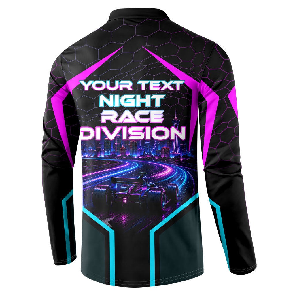 Personalized Night Race Division Button Sweatshirt Cyberpunk Racing Synthwave Motorsport Neon Graphic