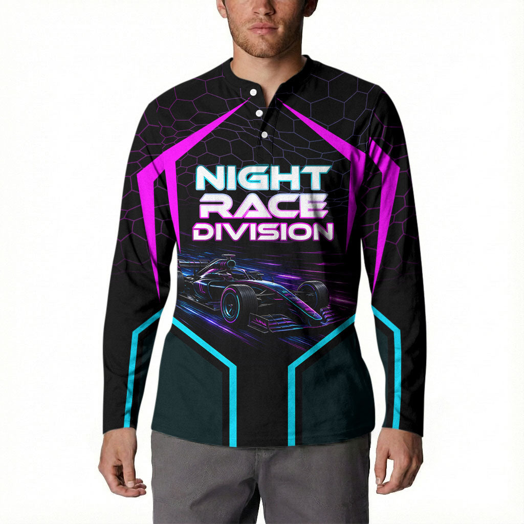 Personalized Night Race Division Button Sweatshirt Cyberpunk Racing Synthwave Motorsport Neon Graphic
