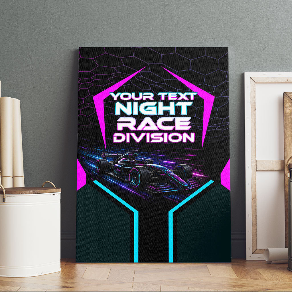 Personalized Night Race Division Canvas Wall Art Cyberpunk Racing Synthwave Motorsport Neon Graphic
