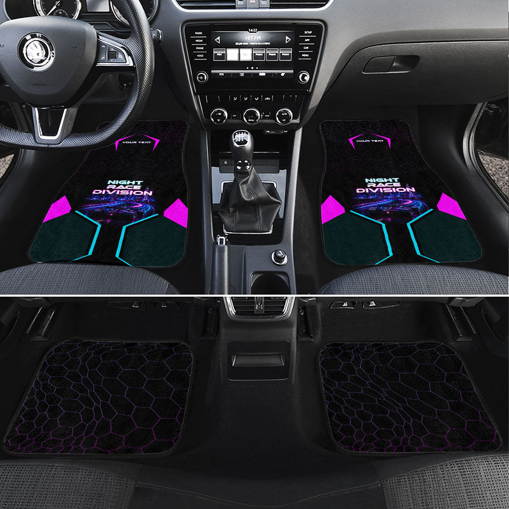 Personalized Night Race Division Car Mats Cyberpunk Racing Synthwave Motorsport Neon Graphic