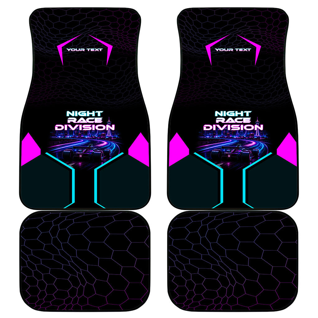 Personalized Night Race Division Car Mats Cyberpunk Racing Synthwave Motorsport Neon Graphic