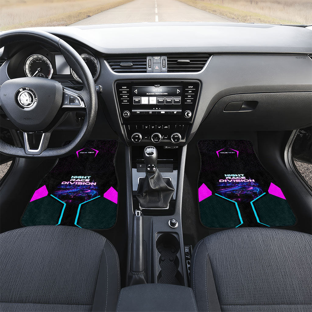Personalized Night Race Division Car Mats Cyberpunk Racing Synthwave Motorsport Neon Graphic