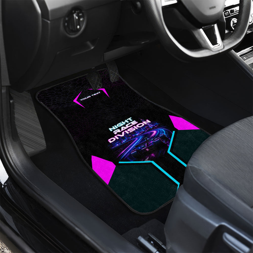 Personalized Night Race Division Car Mats Cyberpunk Racing Synthwave Motorsport Neon Graphic