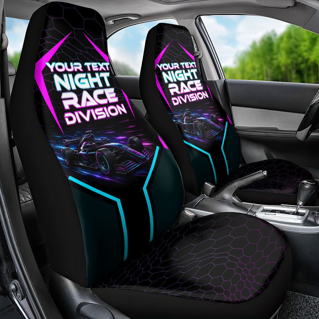 Personalized Night Race Division Car Seat Cover Cyberpunk Racing Synthwave Motorsport Neon Graphic