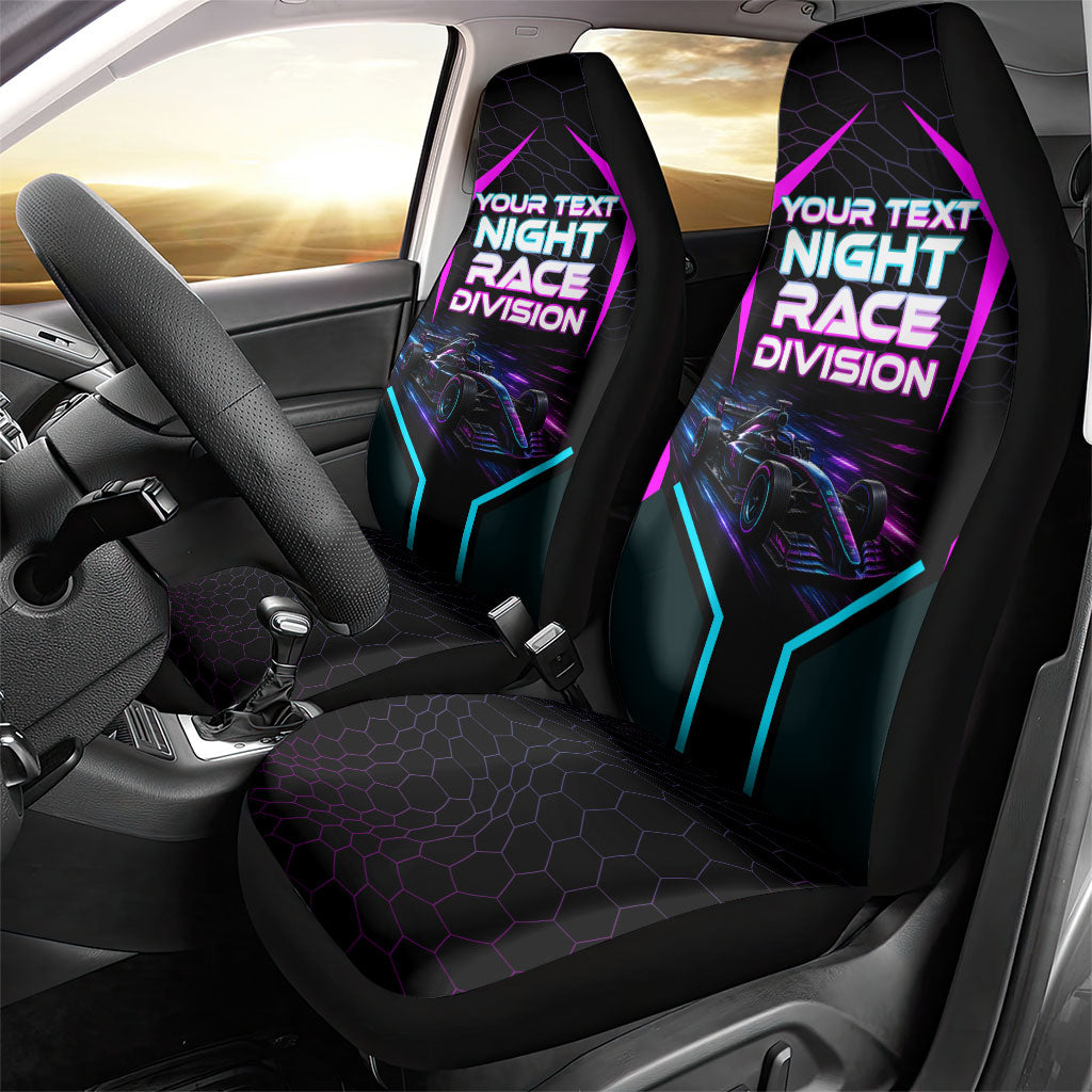 Personalized Night Race Division Car Seat Cover Cyberpunk Racing Synthwave Motorsport Neon Graphic