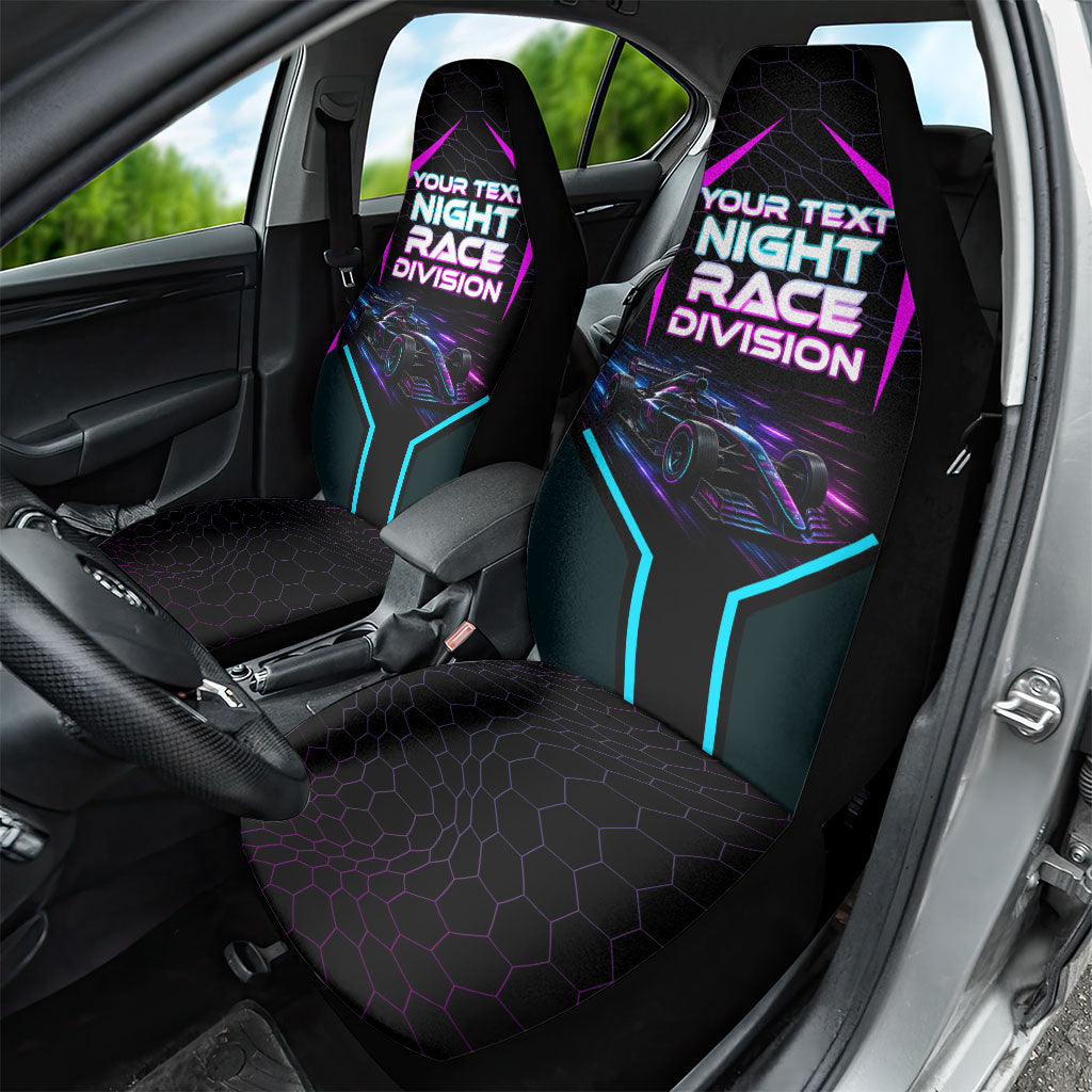 Personalized Night Race Division Car Seat Cover Cyberpunk Racing Synthwave Motorsport Neon Graphic