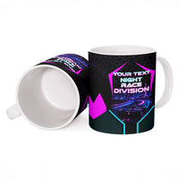Personalized Night Race Division Ceramic Mug Cyberpunk Racing Synthwave Motorsport Neon Graphic