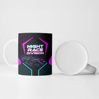Personalized Night Race Division Ceramic Mug Cyberpunk Racing Synthwave Motorsport Neon Graphic