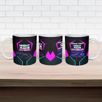 Personalized Night Race Division Ceramic Mug Cyberpunk Racing Synthwave Motorsport Neon Graphic