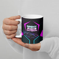 Personalized Night Race Division Ceramic Mug Cyberpunk Racing Synthwave Motorsport Neon Graphic