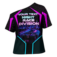 Personalized Night Race Division Cross Shoulder Shirt Cyberpunk Racing Synthwave Motorsport Neon Graphic
