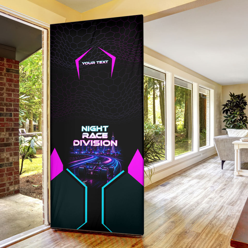 Personalized Night Race Division Door Cover Cyberpunk Racing Synthwave Motorsport Neon Graphic
