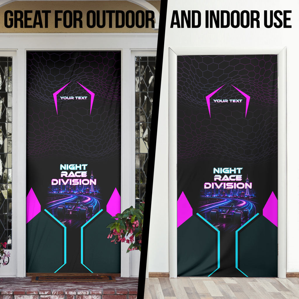 Personalized Night Race Division Door Cover Cyberpunk Racing Synthwave Motorsport Neon Graphic