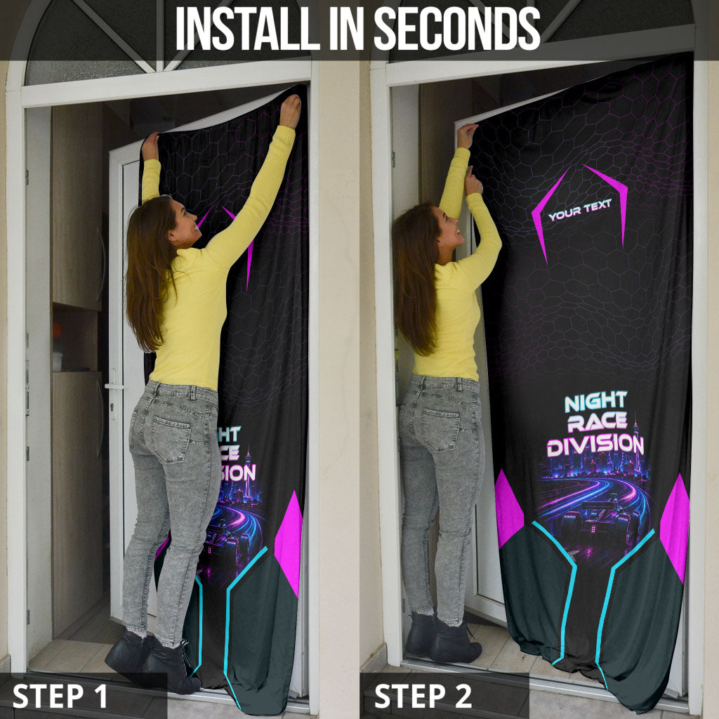 Personalized Night Race Division Door Cover Cyberpunk Racing Synthwave Motorsport Neon Graphic