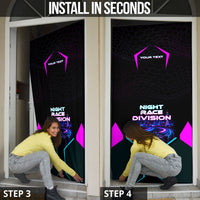 Personalized Night Race Division Door Cover Cyberpunk Racing Synthwave Motorsport Neon Graphic