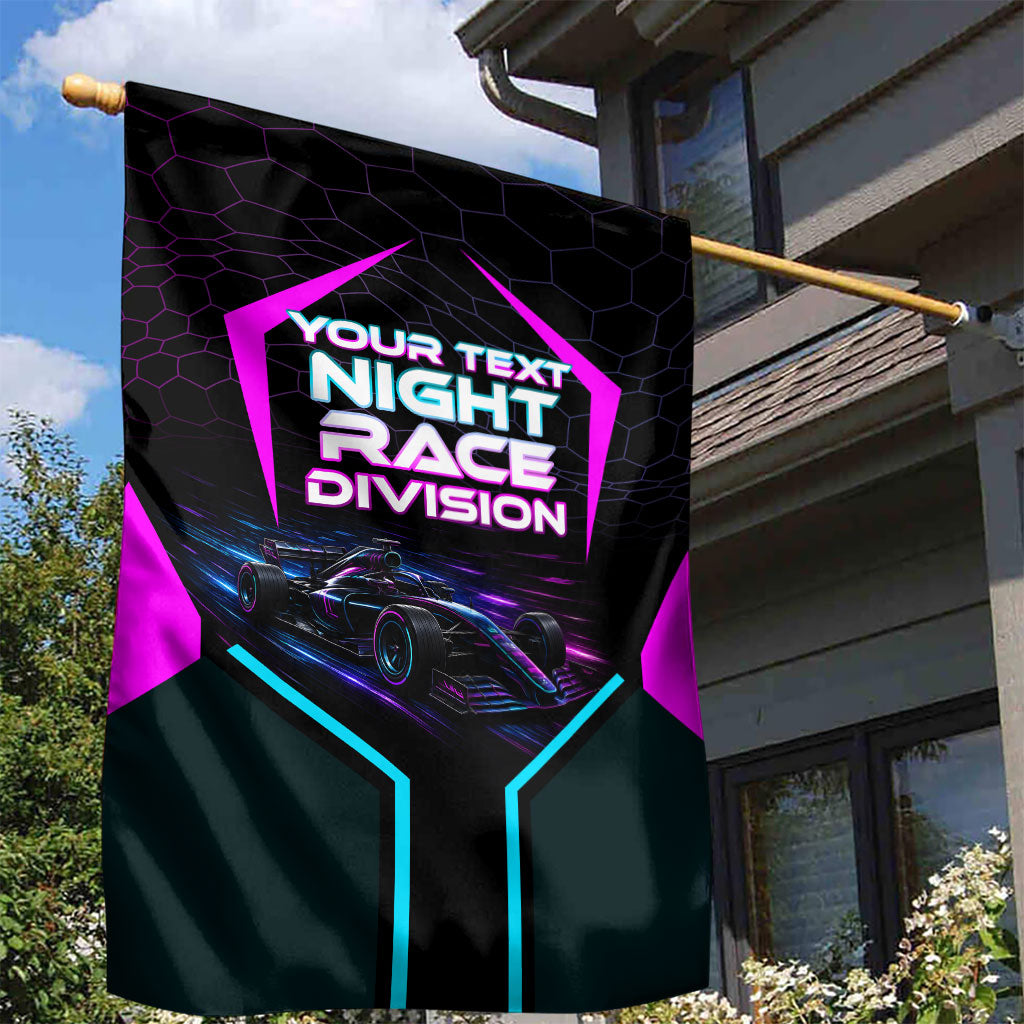 Personalized Night Race Division Garden Flag Cyberpunk Racing Synthwave Motorsport Neon Graphic