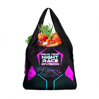 Personalized Night Race Division Grocery Bag Cyberpunk Racing Synthwave Motorsport Neon Graphic