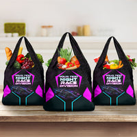 Personalized Night Race Division Grocery Bag Cyberpunk Racing Synthwave Motorsport Neon Graphic