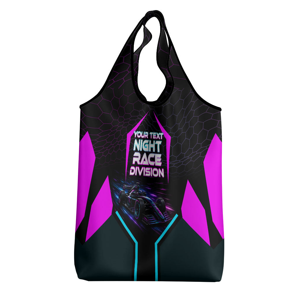 Personalized Night Race Division Grocery Bag Cyberpunk Racing Synthwave Motorsport Neon Graphic