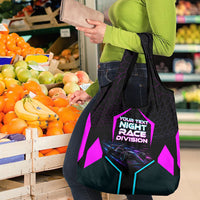 Personalized Night Race Division Grocery Bag Cyberpunk Racing Synthwave Motorsport Neon Graphic