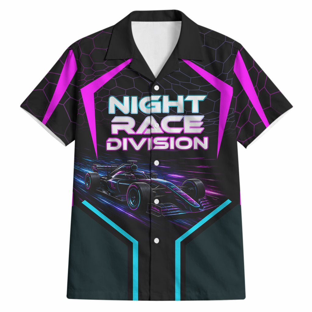 Personalized Night Race Division Hawaiian Shirt Cyberpunk Racing Synthwave Motorsport Neon Graphic