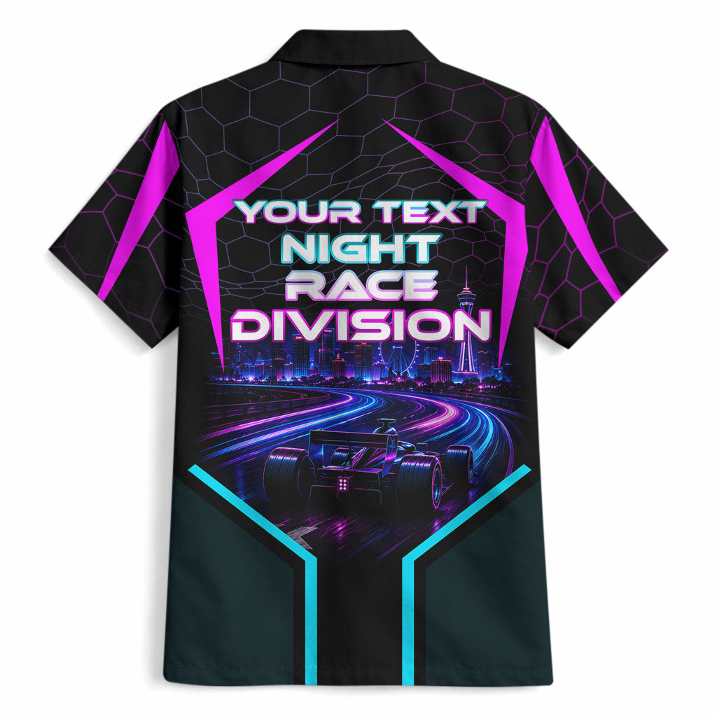 Personalized Night Race Division Hawaiian Shirt Cyberpunk Racing Synthwave Motorsport Neon Graphic
