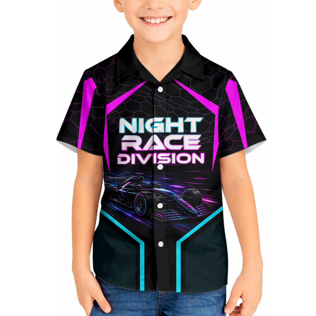 Personalized Night Race Division Hawaiian Shirt Cyberpunk Racing Synthwave Motorsport Neon Graphic