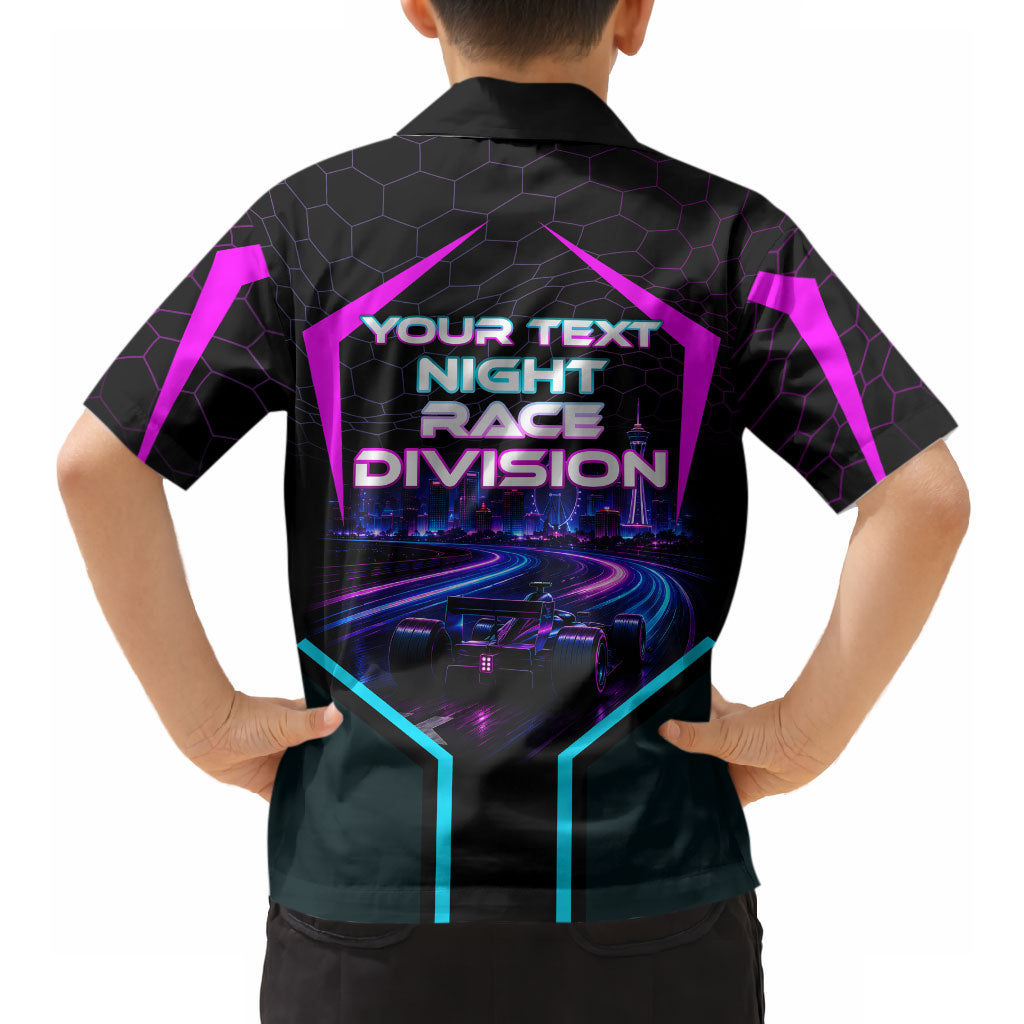 Personalized Night Race Division Hawaiian Shirt Cyberpunk Racing Synthwave Motorsport Neon Graphic