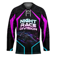 Personalized Night Race Division Hockey Jersey Cyberpunk Racing Synthwave Motorsport Neon Graphic