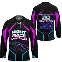 Personalized Night Race Division Hockey Jersey Cyberpunk Racing Synthwave Motorsport Neon Graphic