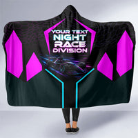 Personalized Night Race Division Hooded Blanket Cyberpunk Racing Synthwave Motorsport Neon Graphic