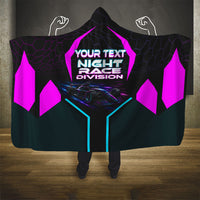 Personalized Night Race Division Hooded Blanket Cyberpunk Racing Synthwave Motorsport Neon Graphic